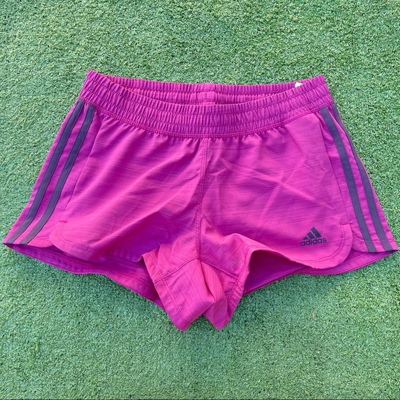 Adidas Women's Magenta Pacer 3-Stripes Woven Shorts XS new with tags activewear - Picture 2 of 7
